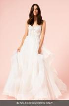 Women's Bliss Monique Lhuillier Embellished Lace & Organza Ballgown, Size - White