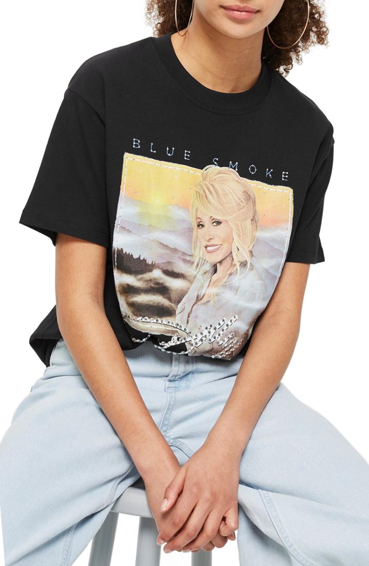 Women's Topshop By And Finally Dolly Parton Tee Us (fits Like 0-2) - Black