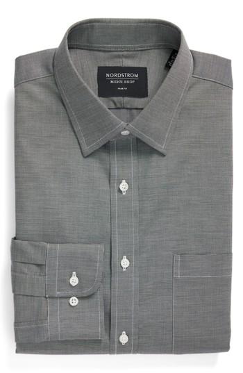 Men's Nordstrom Men's Shop Trim Fit Non-iron Solid Dress Shirt - 34/35 - Grey