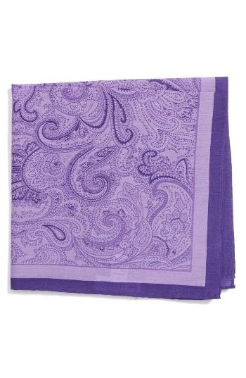 Men's Calibrate Paisley Cotton & Silk Pocket Square, Size - Purple