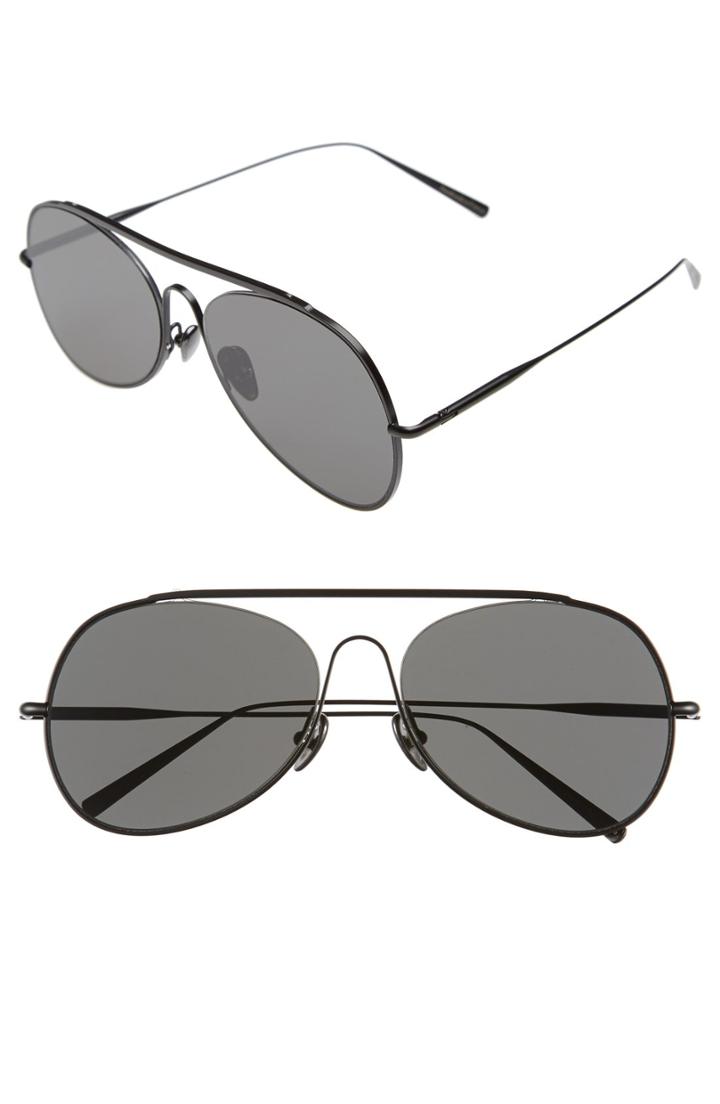 Women's Acne Studios Large Spitfire 57mm Aviator Sunglasses - Black Satin/ Black