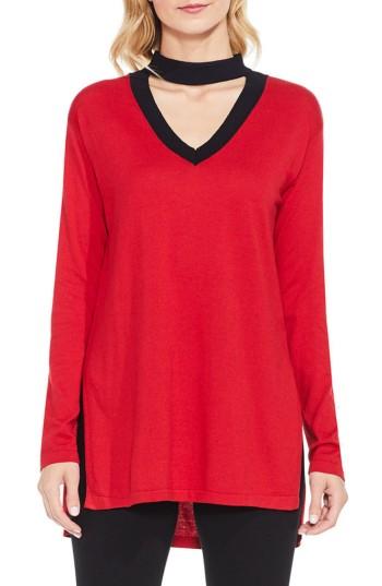 Women's Vince Camuto Choker V-neck Sweater - Red
