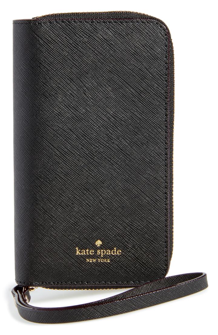 Kate Spade New York Iphone X/xs Leather Folio Wristlet - Black