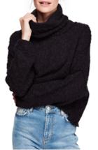 Women's Free People Big Easy Cowl Neck Crop Sweater - Black