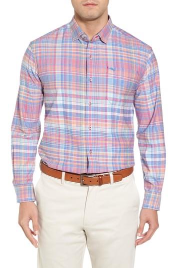 Men's Tommy Bahama Mangrove Madras Fit Sport Shirt, Size Small - Pink