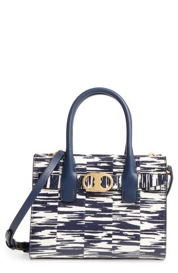 Tory Burch Small Gemini Link Space Dye Genuine Snakeskin Tote - Blue