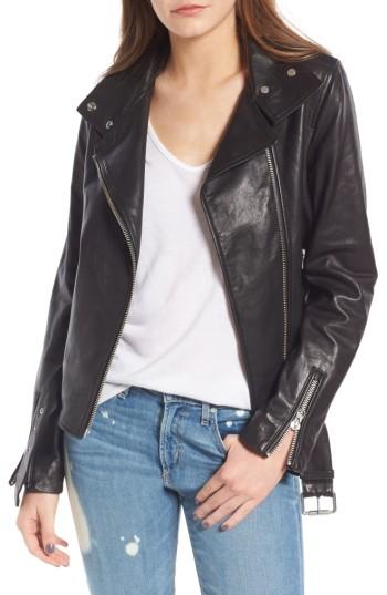 Women's Mackage Belted Leather Moto Jacket, Size - Black