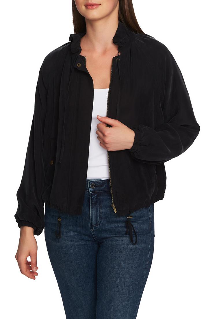 Women's 1.state Ruffle Neck Bomber Jacket - Black