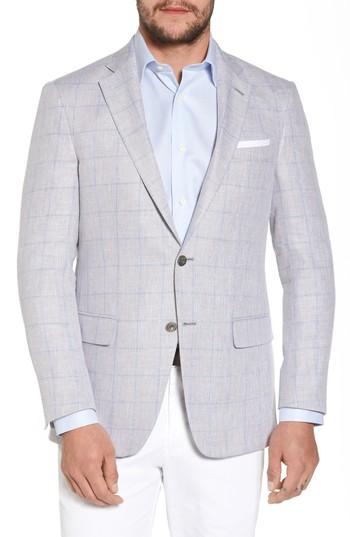 Men's Hart Schaffner Marx Classic Fit Windowpane Linen & Cotton Sport Coat R - Grey