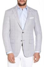 Men's Hart Schaffner Marx Classic Fit Windowpane Linen & Cotton Sport Coat R - Grey