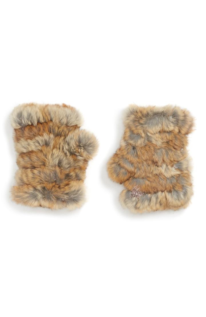 Women's Jocelyn Mandy Genuine Rabbit Fur Open Top Mittens, Size - Beige