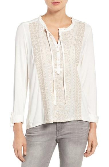 Women's Wit & Wisdom Embroidered Ruffle Neck Top