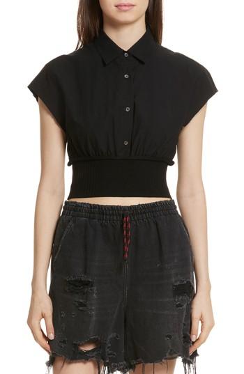 Women's T By Alexander Wang Washed Cotton Poplin Crop Top - Black
