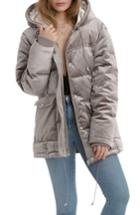 Women's Avec Les Filles Velvet Down & Feather Fill Hooded Puffer Jacket - Grey