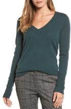 Petite Women's Halogen V-neck Cashmere Sweater, Size P - Green