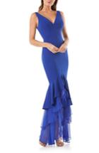 Women's Carmen Marc Valvo Infusion Tiered Mermaid Gown - Blue