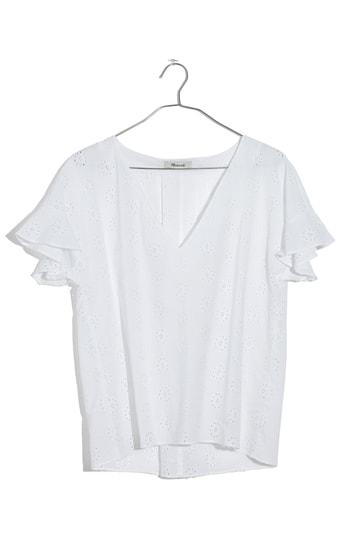 Women's Madewell Sundrift Eyelet Ruffle Sleeve Top - White