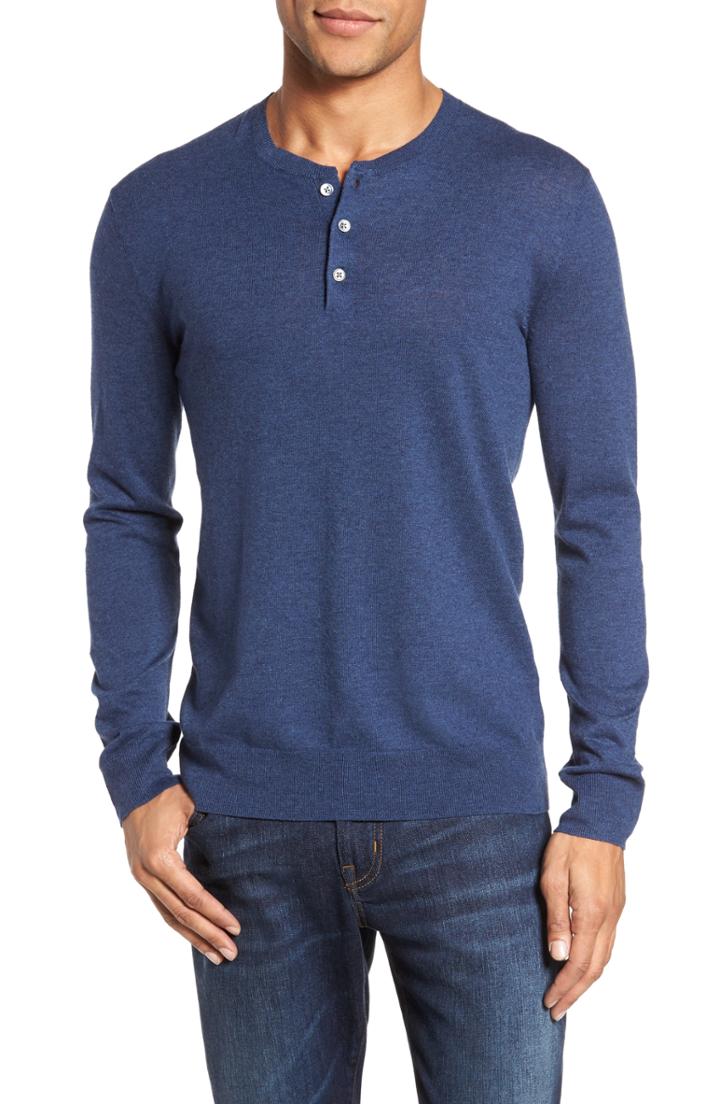 Men's Bonobos Cotton & Linen Blend Henley, Size - Blue