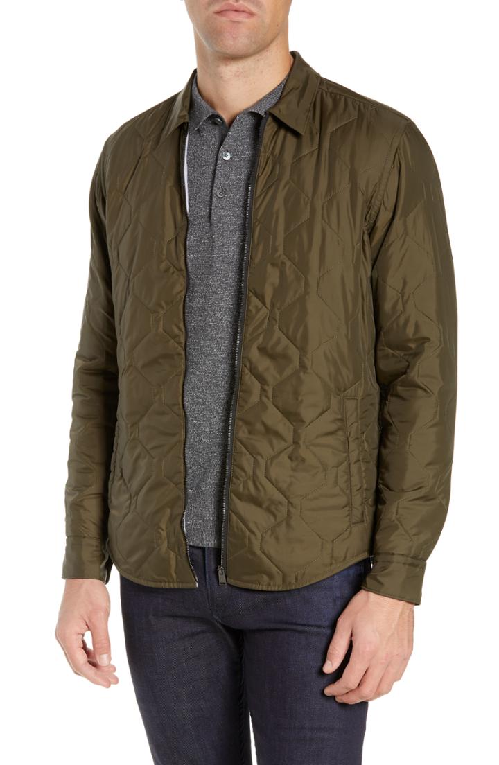 Men's Boss Landolfo Regular Fit Quilted Shirt Jacket - Green