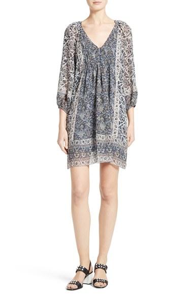 Women's Joie 'foxley' Floral Print Silk Peasant Dress - Blue