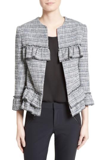 Women's Helene Berman Frill Tweed Jacket - Blue