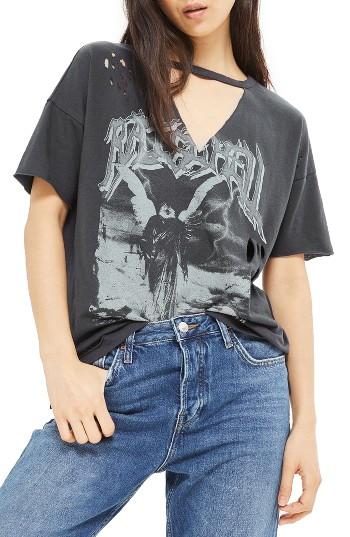 Women's Topshop Raise Hell Choker Tee Us (fits Like 0) - Black