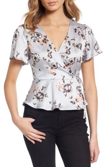 Women's Astr The Label Satin Wrap Top - Blue