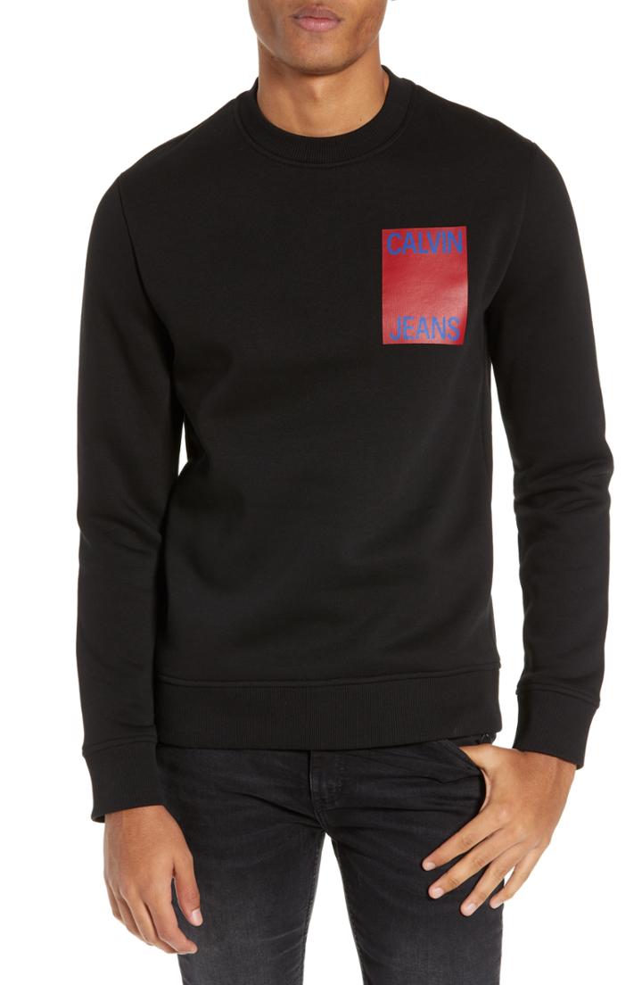 Men's Calvin Klein Jeans Stacked Logo Cotton Blend Sweatshirt - Black