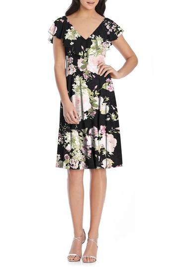 Women's After Six Floral Print Chiffon Cocktail Dress - Black