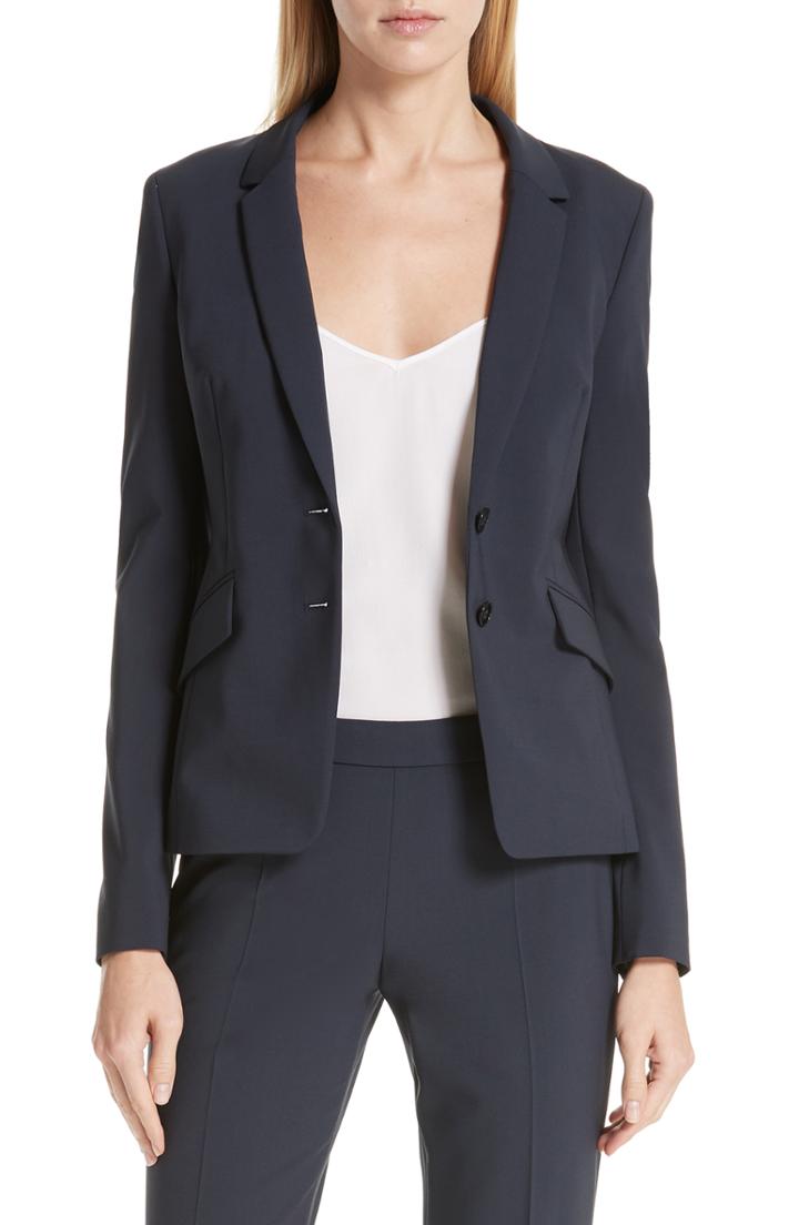 Petite Women's Boss Jiletara Stretch Wool Jacket P - Blue