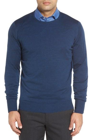 Men's John Smedley 'marcus' Easy Fit Crewneck Wool Sweater - Blue