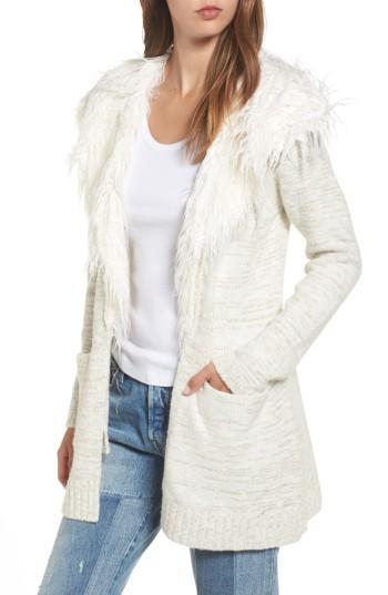 Women's Show Me Your Mumu Roadie Faux Fur Trim Cardigan - Ivory
