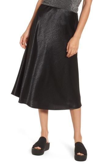 Women's Love, Fire Satin Midi Skirt - Black