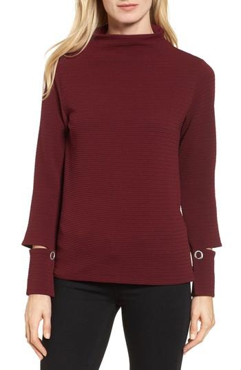 Petite Women's Bobeau Split Cuff Top P - Burgundy