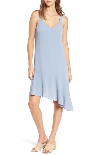 Women's Asymmetrical Ruffle Hem Dress - Blue