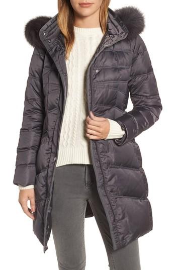 Women's 1 Madison Insulated Parka With Genuine Fox Fur Trim - Grey