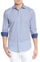 Men's Bugatchi Peaked Paisley Shaped Fit Sport Shirt - Blue