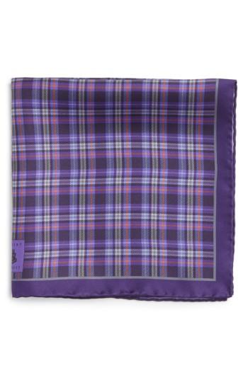 Men's Robert Talbott Plaid Silk Pocket Square, Size - Purple