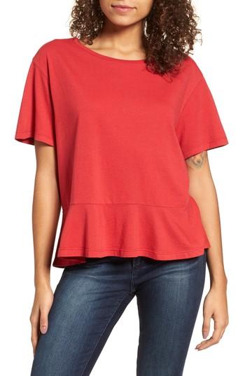 Women's Bp. Cotton & Modal Peplum Tee, Size - Red