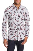 Men's Ted Baker London Modern Slim Fit Fish Print Sport Shirt (m) - Grey