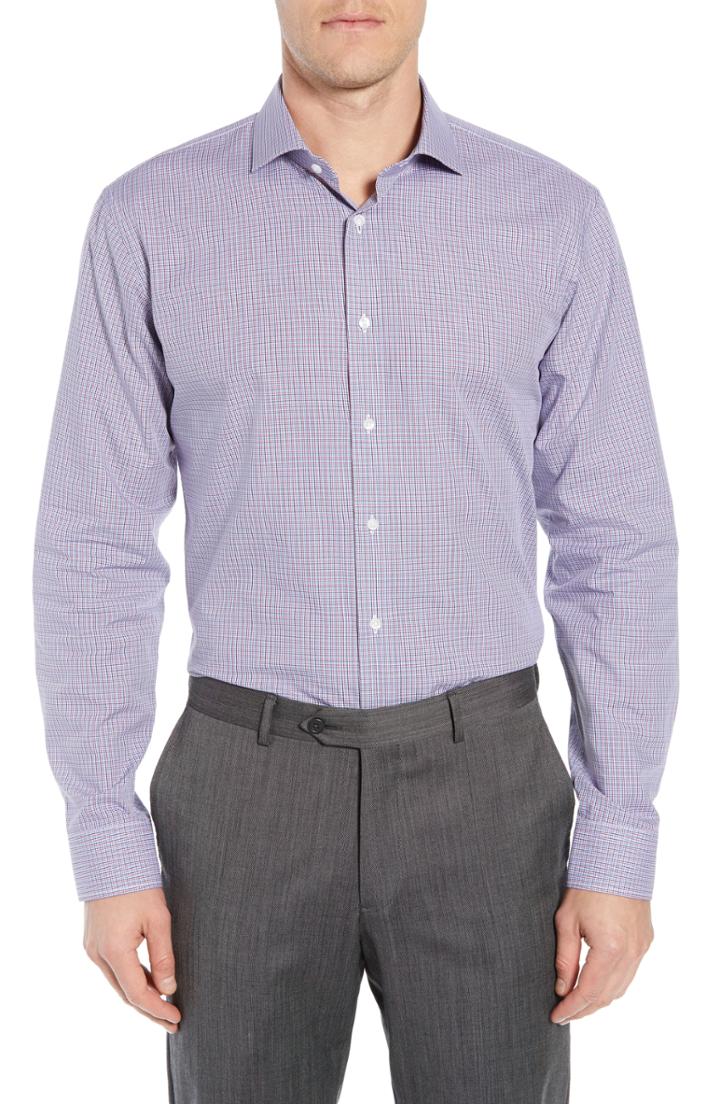 Men's 1901 Trim Fit Check Dress Shirt - 32/33 - Purple