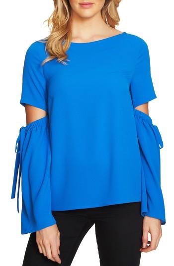 Women's Cece Split Cutout Sleeve Bow Top, Size - Blue