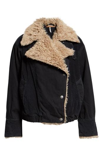 Women's Free People Faux Shearling Denim Bomber Jacket