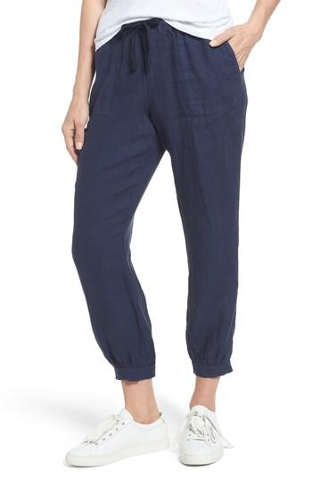Women's Caslon Crop Linen Joggers, Size - Blue