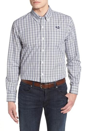 Men's Cutter & Buck Los Angeles Rams - Gilman Regular Fit Plaid Sport Shirt - Blue
