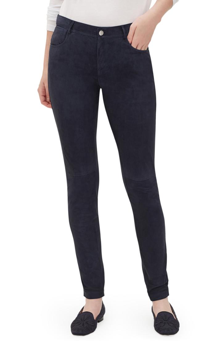 Women's Lafayette 148 New York Mercer Suede Front Skinny Pants - Blue
