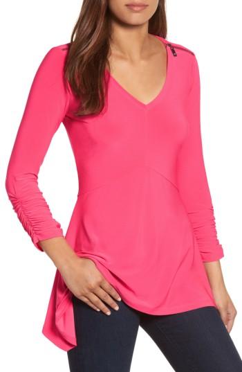 Women's Chaus Zip Shoulder Handkerchief Top - Pink