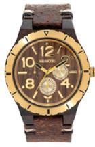 Men's Wewood Kardo Multifunctional Wood Leather Strap Watch, 46mm