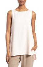 Petite Women's Eileen Fisher Long Bateau Neck Silk Shell P - Coral