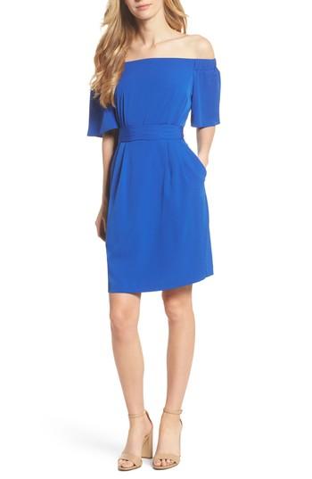 Petite Women's Eliza J Off The Shoulder Obi Dress P - Blue